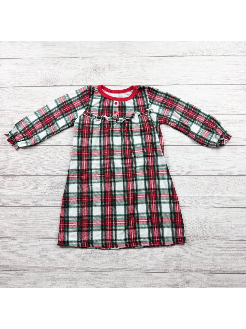 Tahari Girl Plaid Long Sleeve Nightgown Fleece Sleepwear Holiday 4T